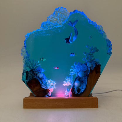 Handmade Mermaid Resin Lamp, Tropical Fish Scene, Wooden LED Lamp Base, Perfect Gift For Friends, Gift For Mom, Halloween Gift