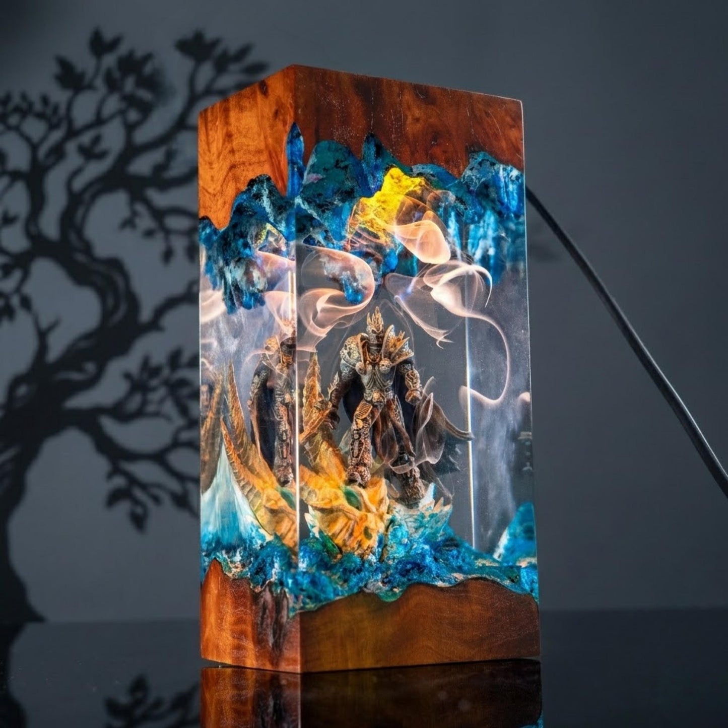 Lich King Arthas Frostmourne Resin Lamp, Warcraft Epic Night Light, resin night light for gamer, Handmade Sword figure, birthday gift ideas