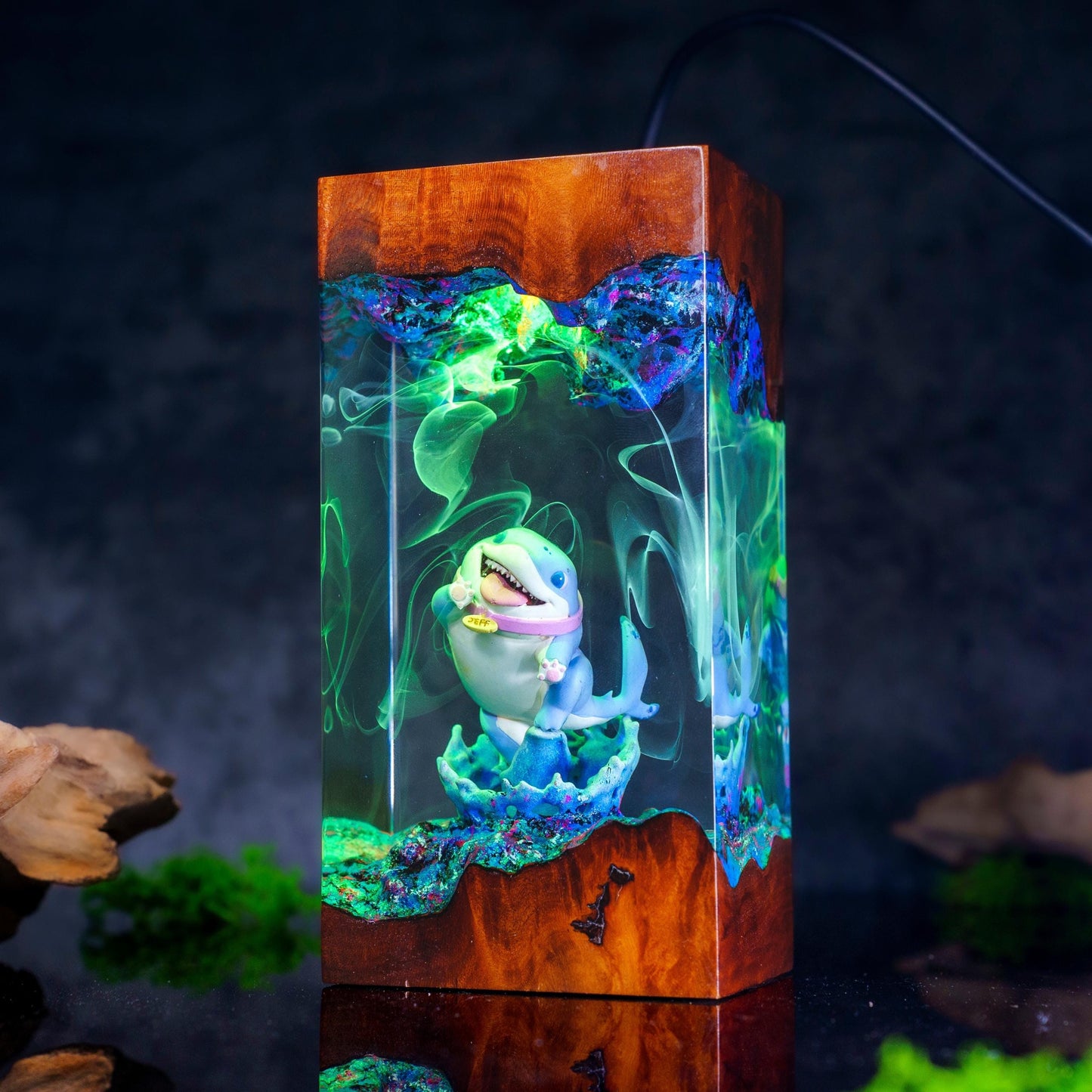 Jeff the Shark Resin Lamp, Handmade Epoxy Lamp, Kawaii Shark Decor, Unique Cute Lamp for him, birthday gift ideas