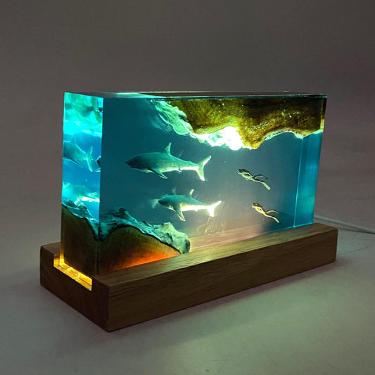 Shark Cube Resin Lamp, Home Decor, Personalized Gifts, Halloween Gifts, Handmade Gifts for Kids, Christmas Gifts, Mother's Gift