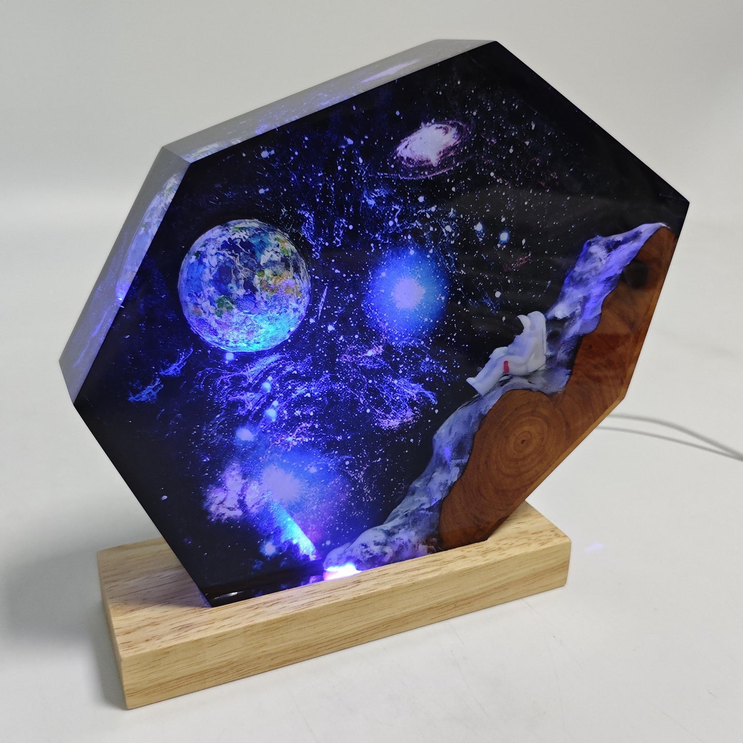 Handmade Interstellar Wood Lamp, Astronaut Galaxy Resin Art, Galaxy Lamp, Space Ship Lamp, Resin Night Light, Personalization Gift