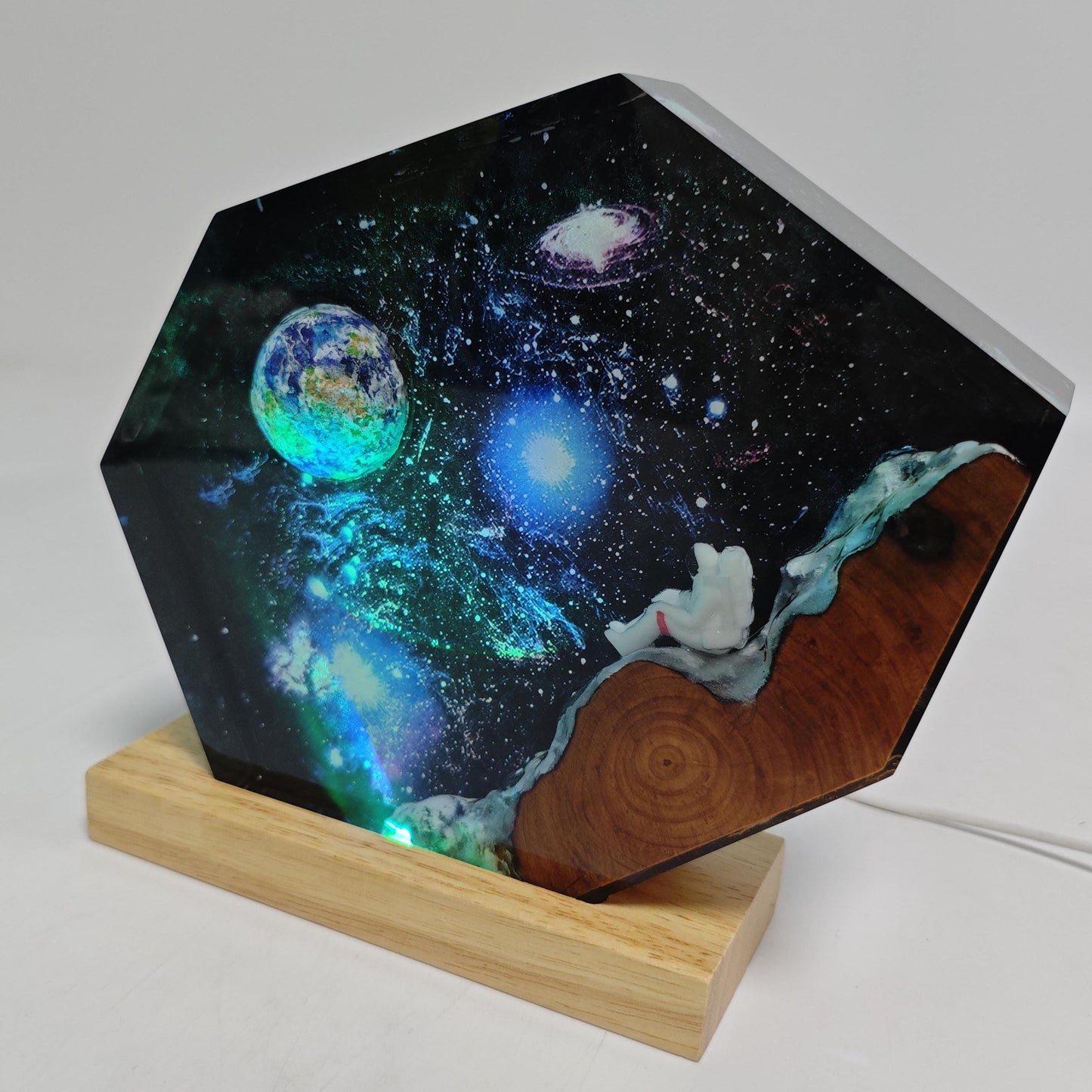 Handmade Interstellar Wood Lamp, Astronaut Galaxy Resin Art, Galaxy Lamp, Space Ship Lamp, Resin Night Light, Personalization Gift