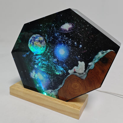 Handmade Interstellar Wood Lamp, Astronaut Galaxy Resin Art, Galaxy Lamp, Space Ship Lamp, Resin Night Light, Personalization Gift