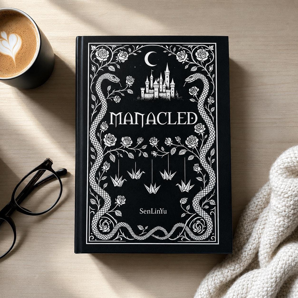Manacled Illustrated Hardcover Book Style 1 – Collector Edition Novel | Handmade Rebound Dark Romance | Art Prints & Bookmark Set