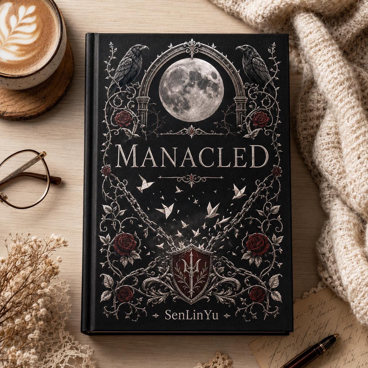 Manacled Illustrated Hardcover Book Style 2 – Collector Edition Novel | Handmade Rebound Dark Romance | Art Prints & Bookmark Set
