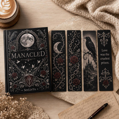 Manacled Illustrated Hardcover Book Style 2 – Collector Edition Novel | Handmade Rebound Dark Romance | Art Prints & Bookmark Set