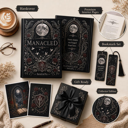 Manacled Illustrated Hardcover Book Style 2 – Collector Edition Novel | Handmade Rebound Dark Romance | Art Prints & Bookmark Set