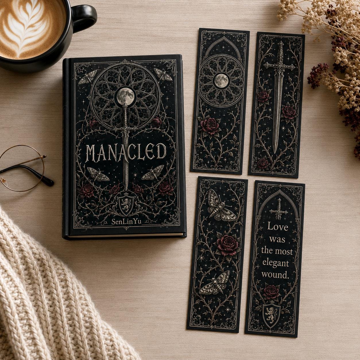 Manacled Illustrated Hardcover Book Style 3 – Collector Edition Novel | Handmade Rebound Dark Romance | Art Prints & Bookmark Set