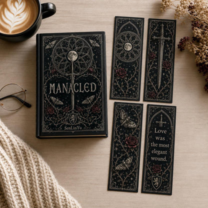 Manacled Illustrated Hardcover Book Style 3 – Collector Edition Novel | Handmade Rebound Dark Romance | Art Prints & Bookmark Set