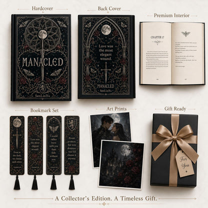 Manacled Illustrated Hardcover Book Style 3 – Collector Edition Novel | Handmade Rebound Dark Romance | Art Prints & Bookmark Set