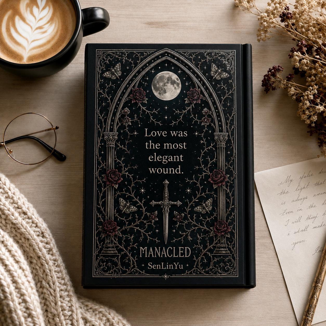 Manacled Illustrated Hardcover Book Style 3 – Collector Edition Novel | Handmade Rebound Dark Romance | Art Prints & Bookmark Set