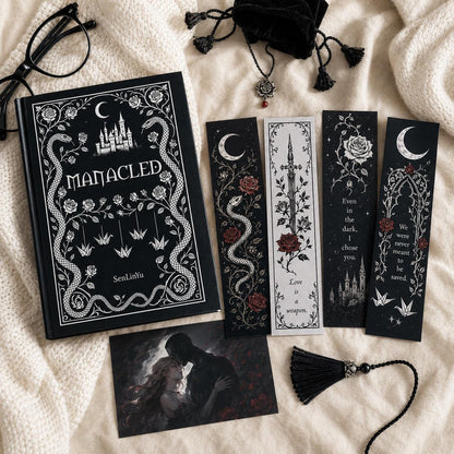 Manacled Illustrated Hardcover Book Style 1 – Collector Edition Novel | Handmade Rebound Dark Romance | Art Prints & Bookmark Set