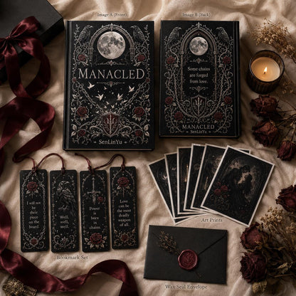 Manacled Illustrated Hardcover Book Style 2 – Collector Edition Novel | Handmade Rebound Dark Romance | Art Prints & Bookmark Set