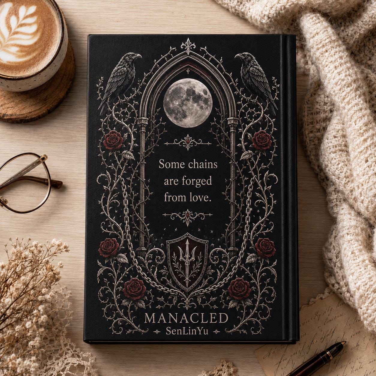 Manacled Illustrated Hardcover Book Style 2 – Collector Edition Novel | Handmade Rebound Dark Romance | Art Prints & Bookmark Set