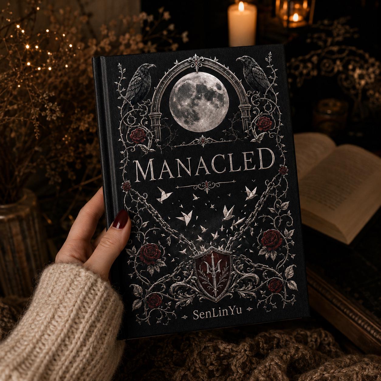 Manacled Illustrated Hardcover Book Style 2 – Collector Edition Novel | Handmade Rebound Dark Romance | Art Prints & Bookmark Set