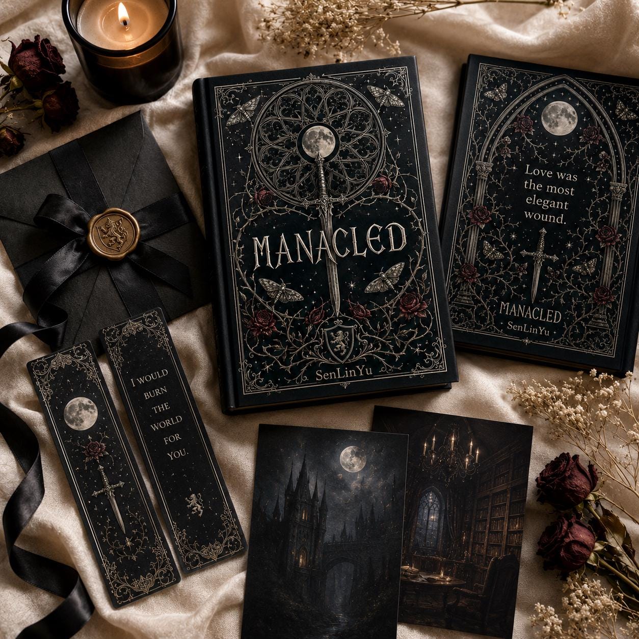 Manacled Illustrated Hardcover Book Style 3 – Collector Edition Novel | Handmade Rebound Dark Romance | Art Prints & Bookmark Set