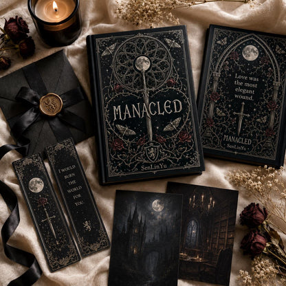 Manacled Illustrated Hardcover Book Style 3 – Collector Edition Novel | Handmade Rebound Dark Romance | Art Prints & Bookmark Set