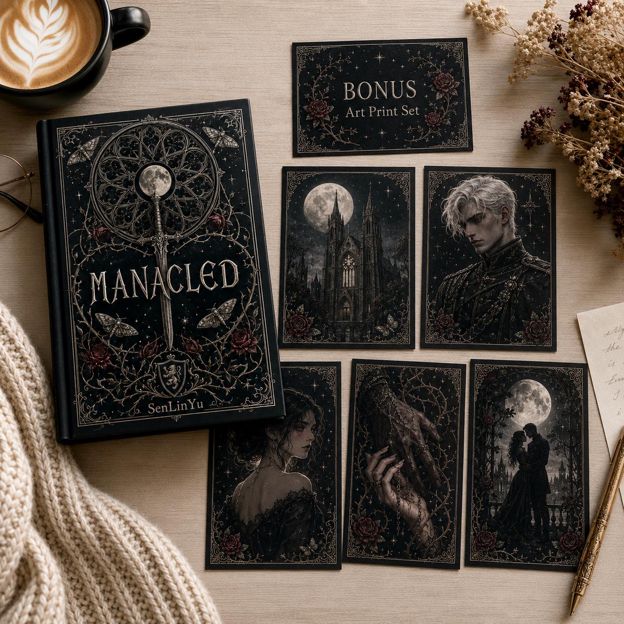 Manacled Illustrated Hardcover Book Style 3 – Collector Edition Novel | Handmade Rebound Dark Romance | Art Prints & Bookmark Set