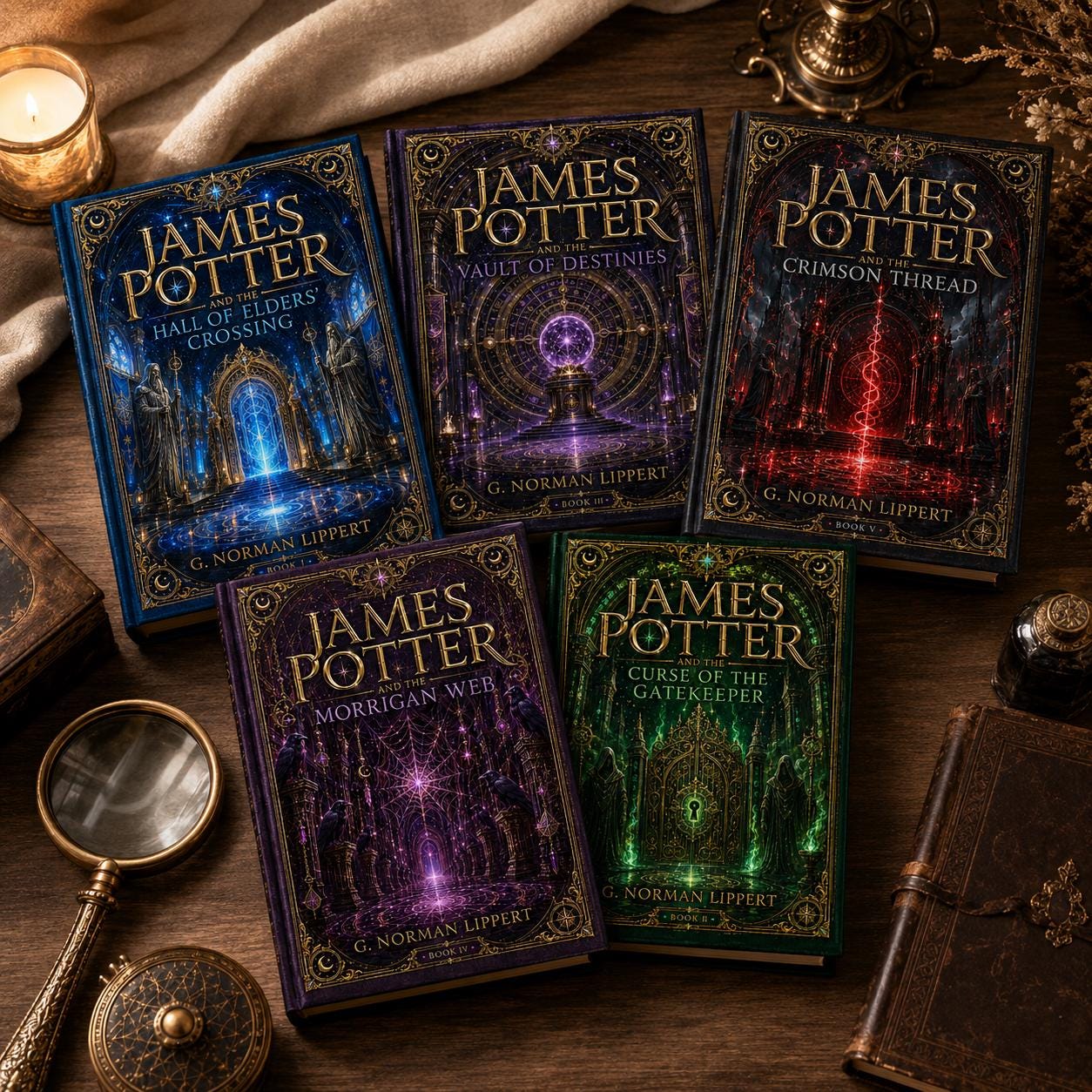 James Potter 5 Volume Fantasy Saga, Magical Hardcover Book Collection with Bookmarks, Dark Academia Bookshelf Gift