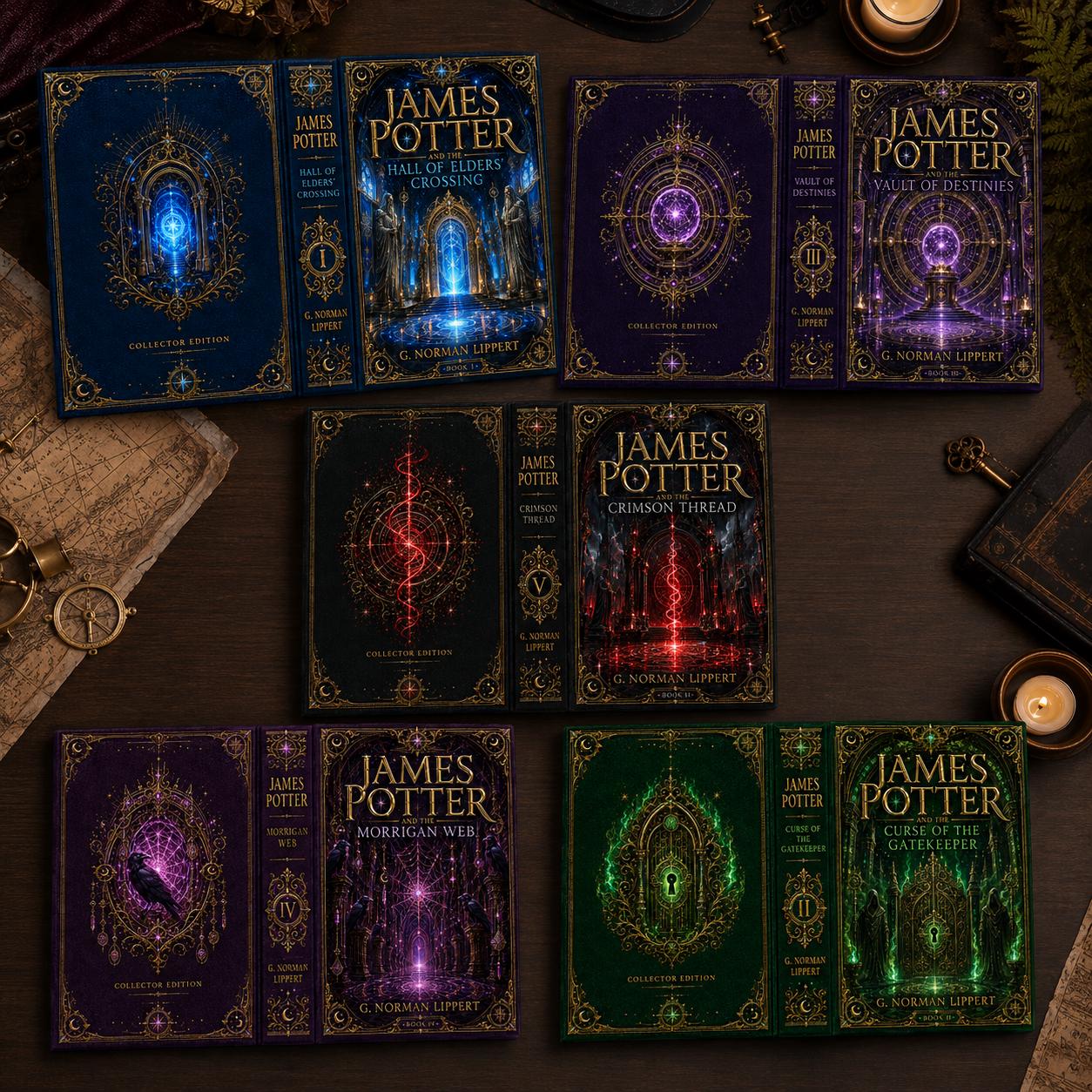James Potter 5 Volume Fantasy Saga, Magical Hardcover Book Collection with Bookmarks, Dark Academia Bookshelf Gift