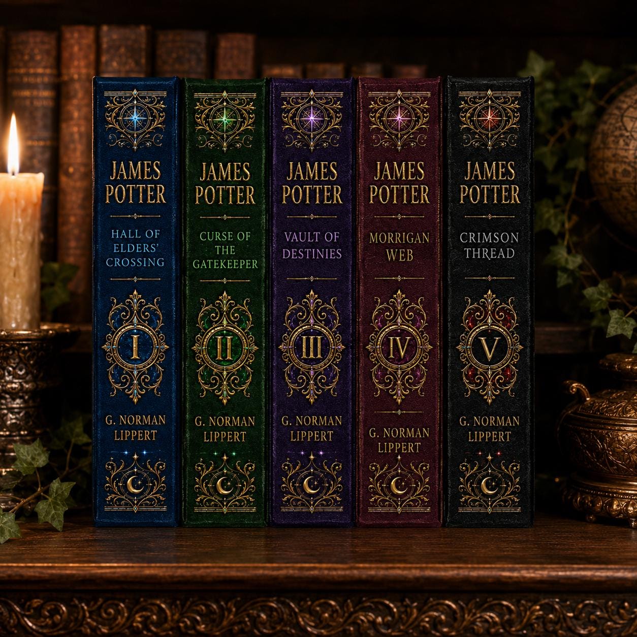 James Potter 5 Volume Fantasy Saga, Magical Hardcover Book Collection with Bookmarks, Dark Academia Bookshelf Gift