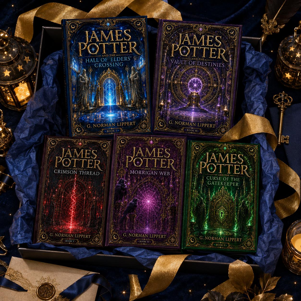 James Potter 5 Volume Fantasy Saga, Magical Hardcover Book Collection with Bookmarks, Dark Academia Bookshelf Gift