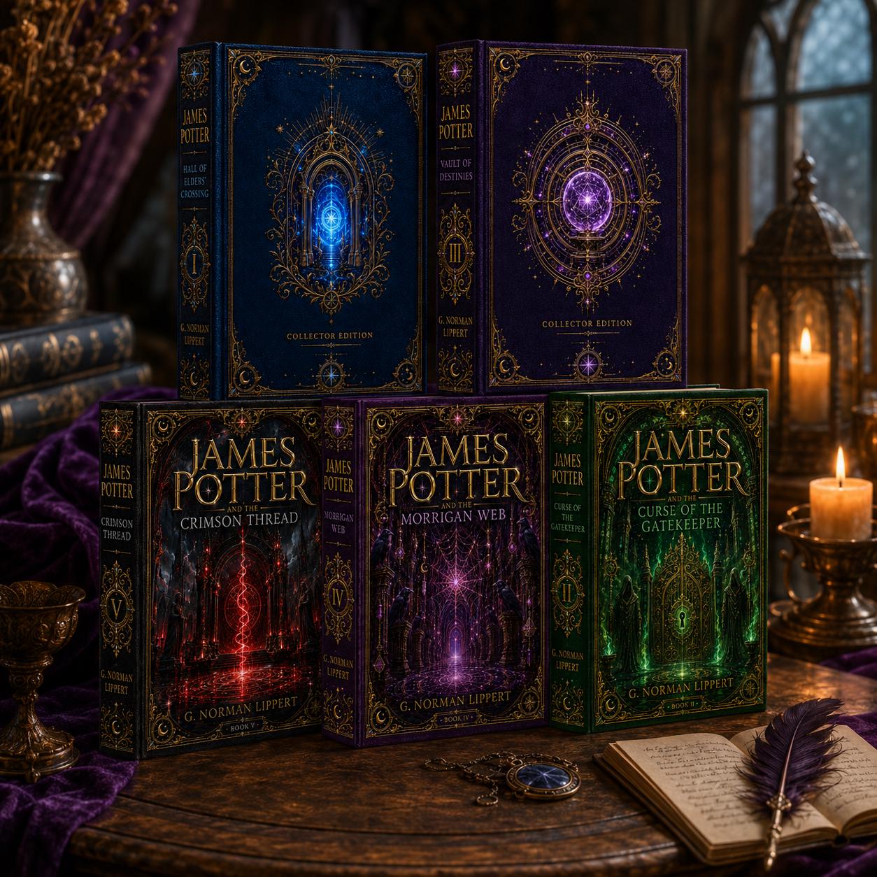 James Potter 5 Volume Fantasy Saga, Magical Hardcover Book Collection with Bookmarks, Dark Academia Bookshelf Gift