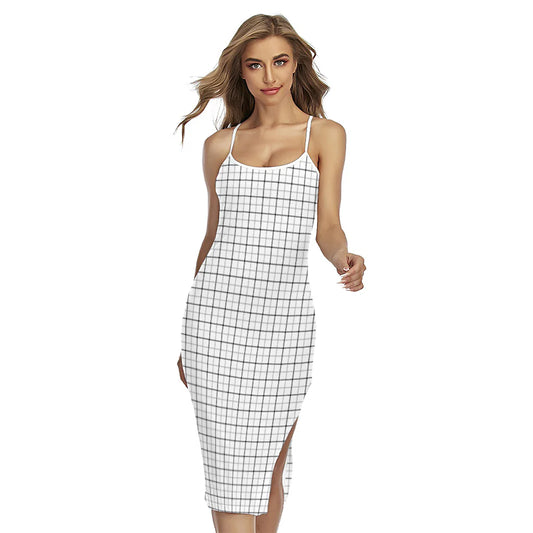White Tattersall Pattern Print Cross Back Cami Dress